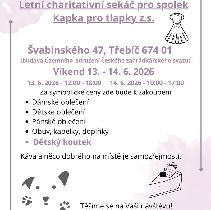Letní charitativní sekáč pro spolek Kapka pro tlapky