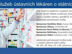 Lékárny krajských nemocnic na Vysočině budou mít na pondělní státní svátek otevřeno