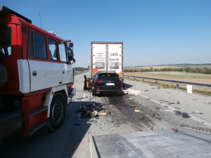 Na dálnici D1 zemřel řidič osobního auta. Nehoda zastavila provoz směrem na Prahu