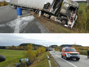 U Antonínova Dolu vyhasl lidský život. Řidič osobního auta nepřežil čelní střet s kamionem