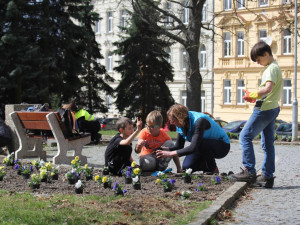 FOTO: Děti z jihlavské školy se starají o květiny v parku na náměstí Svobody