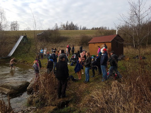 Stmelovací akce v ledové vodě. V Kostelní Myslové se v neděli koupalo na čtyřicet otužilců