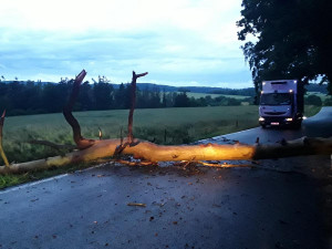 Stromy na autech, evakuace dětského tábora. Hasiči mají po bouřce za sebou další náročnou službu