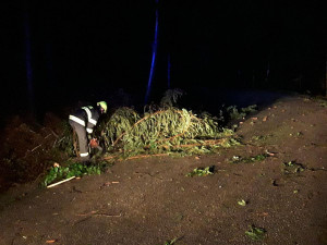 Stromy na autech, evakuace dětského tábora. Hasiči mají po bouřce za sebou další náročnou službu