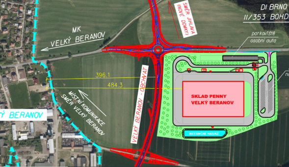 Umístění případného logistického centra ve Velkém Beranově, zdroj: Obec Velký Beranov