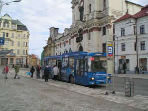 Škoda 14Tr č. 59 původem ze Zlína stanicuje na Masarykově náměstí, rok 2006