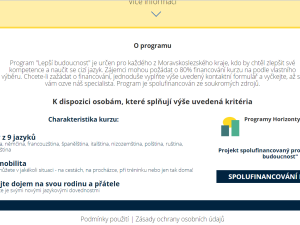 Ukázka webu, který nabízel ženám jazykové kurzy, na které mohly čerpat neexistující dotační titul