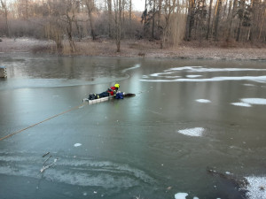 Rychlá pomoc. Hasiči z rybníka vytáhli přimrzlou a vyčerpanou vydru, teď je v rukou pavlovských záchranářů