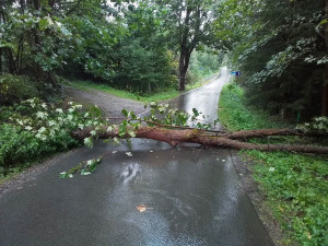 FOTO: Spadlé stromy na Vysočině zastavily vlaky, na Sázavě hrozí třetí povodňový stupeň