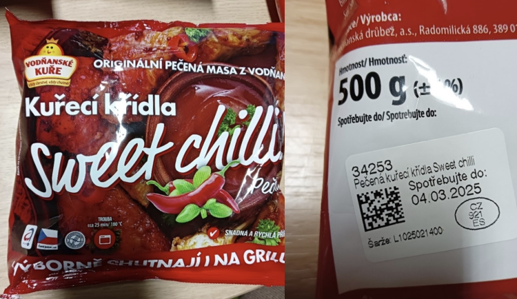 Veterina stahuje z prodeje kuřecí křídla od výrobce Vodňanská drůbež. Obsahují škodlivé bakterie