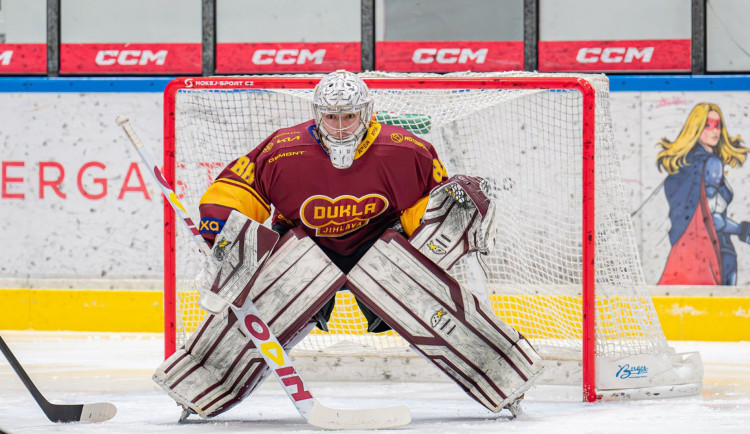 Velký podíl na výhře měl brankář Adam Beran. Foto: Se souhlasem HC Dukla Jihlava