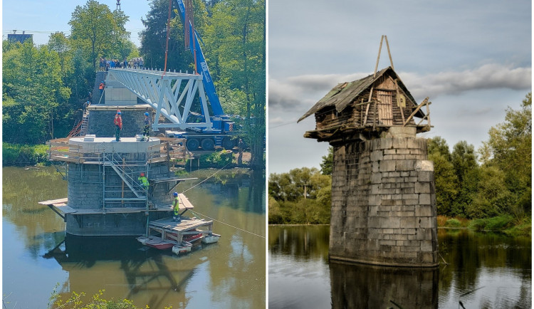 Na pilíři, kde stávala jedinečná chaloupka na muří nožce, roste nová lávka