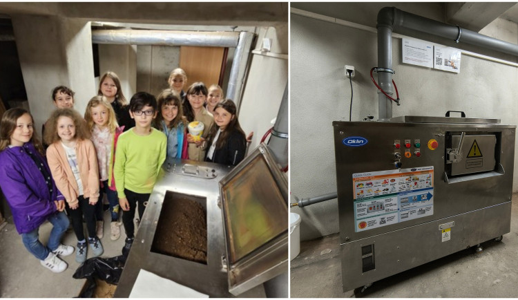 Zbytky od obědů mění na hnojivo, plzeňská základka získala elektrický kompostér