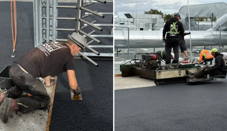 Ovál na střeše Horácké arény dostává finální povrch, běžci budou mít výhled na město. Foto: Se svolením HMA