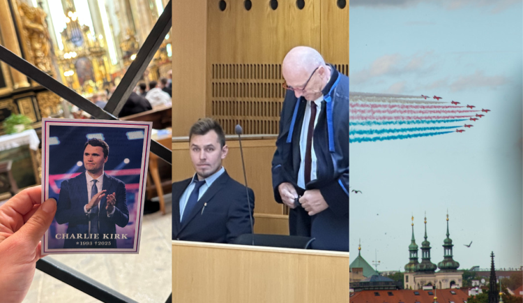 ZÁŘÍ 2025: Mše za Kirka, soud s řidičem tramvaje a stíhačky nad Prahou