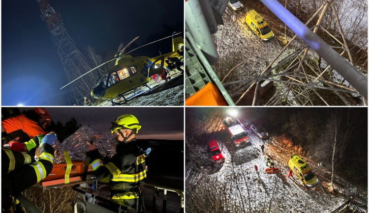 Mladá žena vylezla na vysílač, plakala a nemohla se hýbat. Letěl k ní i vrtulník