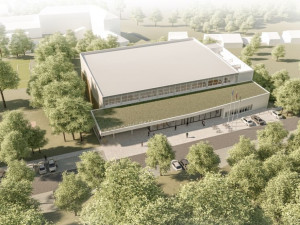 Vizualizace: Velké Meziříčí bude mít příští rok halu pro míčové sporty za 156 milionů korun. Foto: Velké Meziříčí/Cuboid architekti