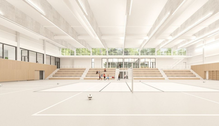 Vizualizace: Velké Meziříčí bude mít příští rok halu pro míčové sporty za 156 milionů korun. Foto: Velké Meziříčí/Cuboid architekti