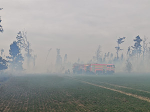 FOTO: Požár u Brzkova zaměstnává deset jednotek hasičů