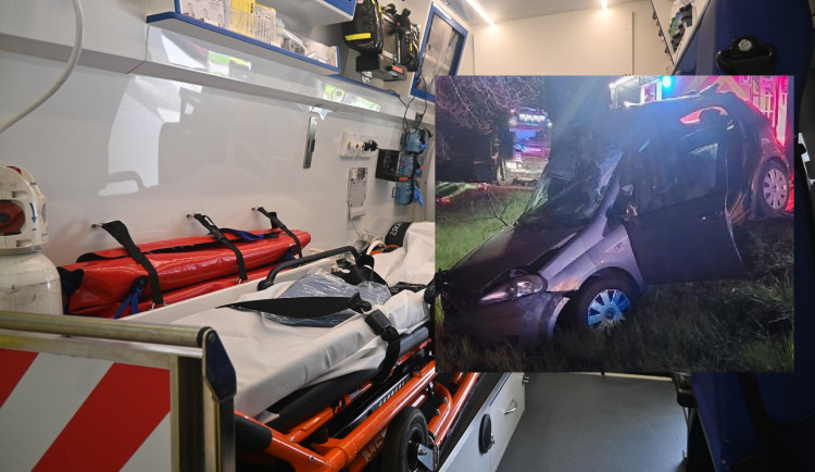 Řidič v noci havaroval, po nehodě letěl do nemocnice vrtulníkem. Foto: Daniela Drozdová + Policie ČR (koláž)