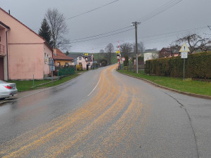 Vysypané zrní na vozovce v Dolní Cerekvi