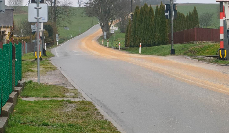 Vysypané zrní na vozovce v Dolní Cerekvi