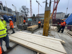 Stavba Horácké arény v Jihlavě (začátek února 2024)