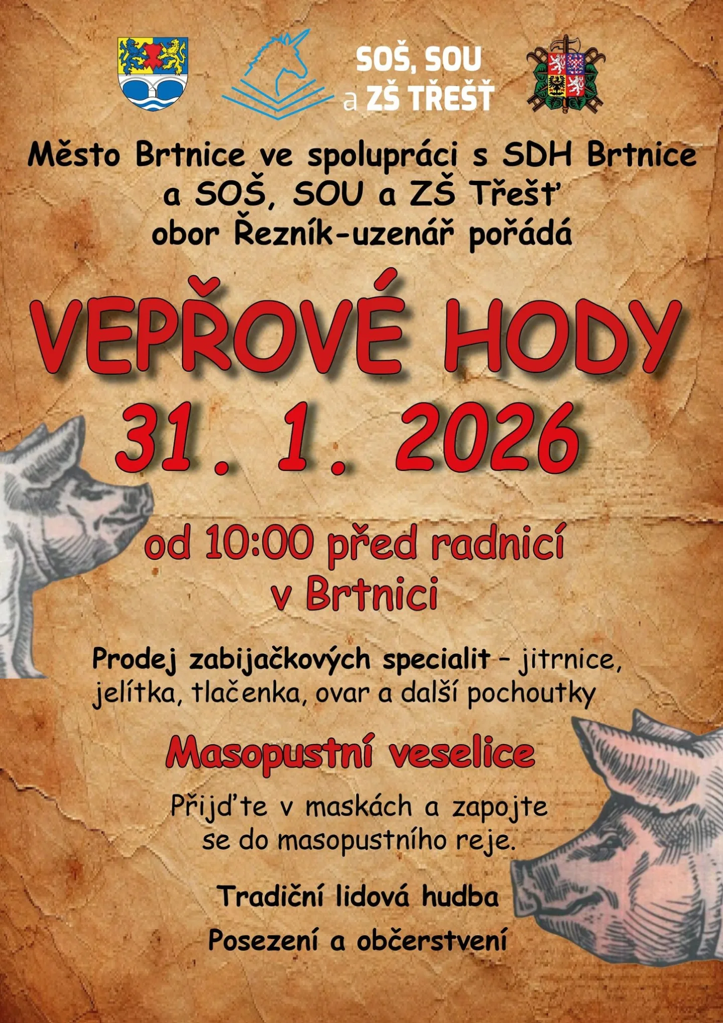 Vepřové hody a masopustní veselice v Brtnici