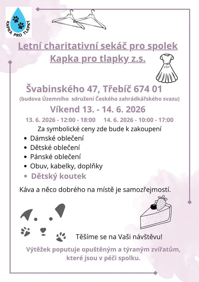 Letní charitativní sekáč pro spolek Kapka pro tlapky