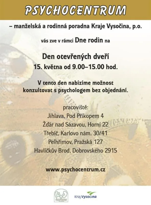 V rámci dne otevřených dveří nabízí Psychocentra na Vysočině konzultace bez objednání