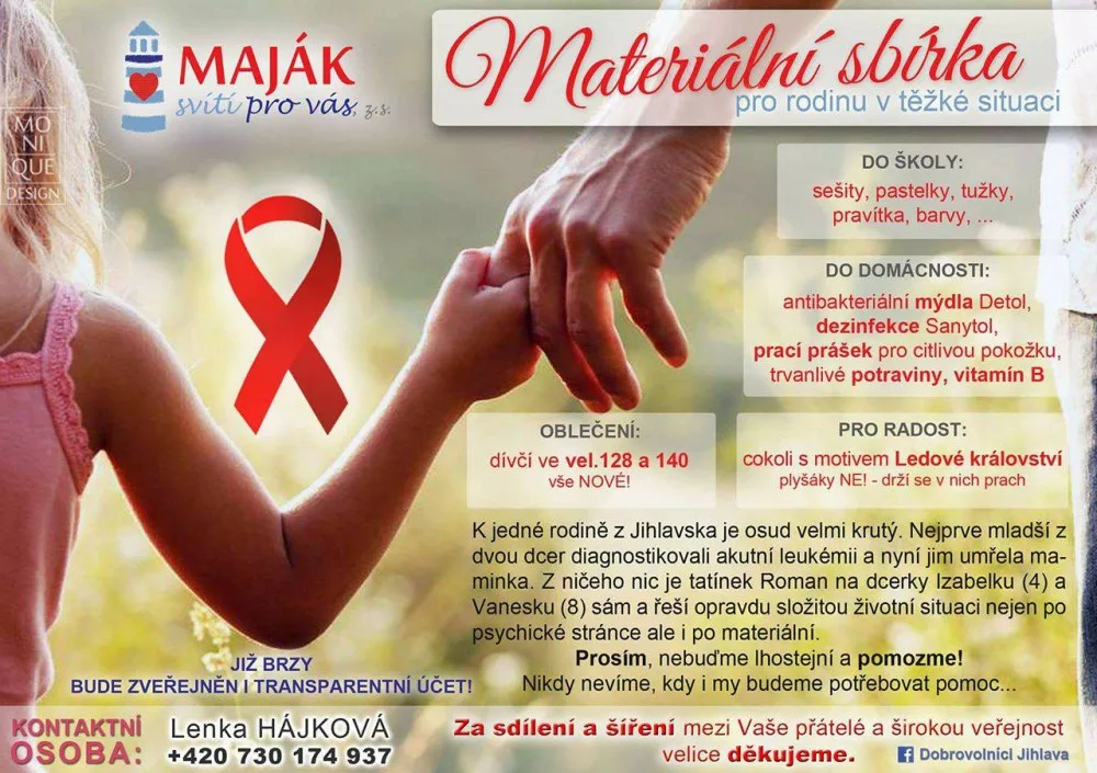Čtyřletá Izabelka z Jihlavska trpí leukémií, nyní jí zemřela maminka. Pro rodinu byla vyhlášena materiální sbírka