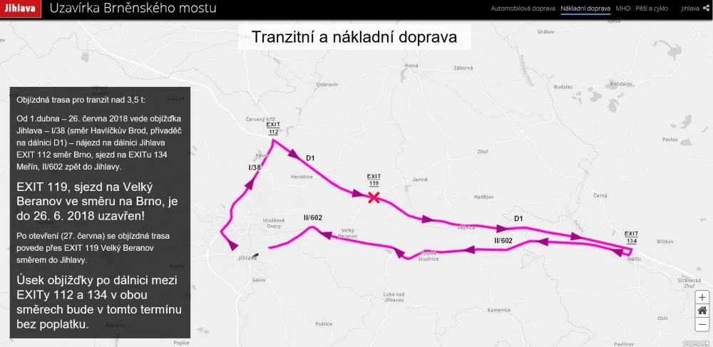 Jihlavská radnice spustila aplikaci. Provede objížďkami a trasami MHD během opravy Brňáku