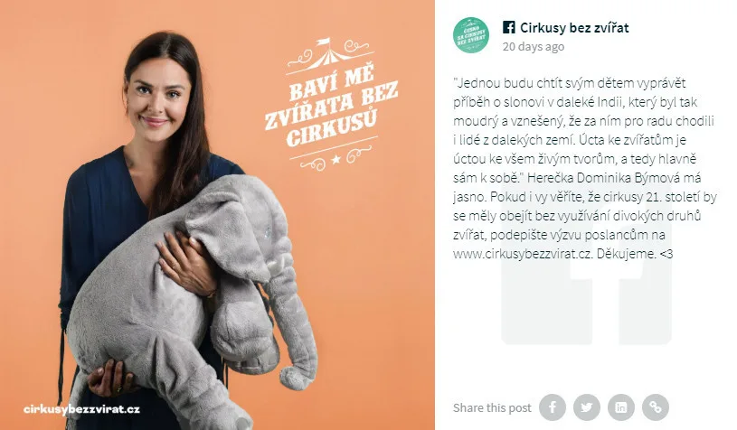 Do kampaně Cirkusy bez zvířat se zapojila i celá řada osobností