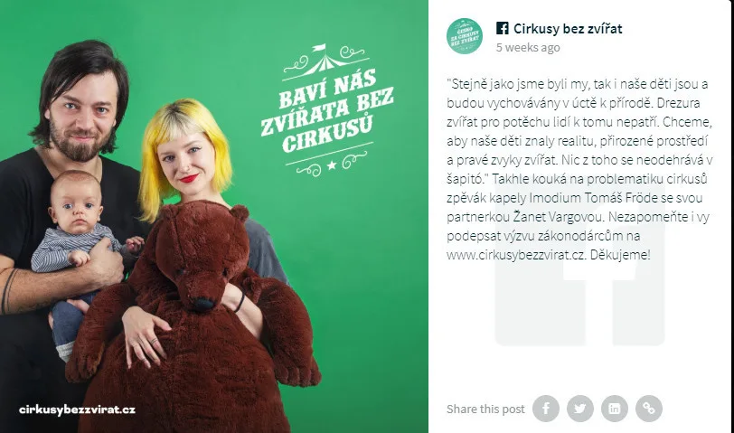 Do kampaně Cirkusy bez zvířat se zapojila i celá řada osobností