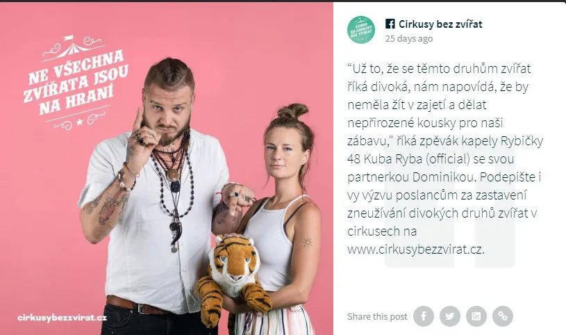 Do kampaně Cirkusy bez zvířat se zapojila i celá řada osobností