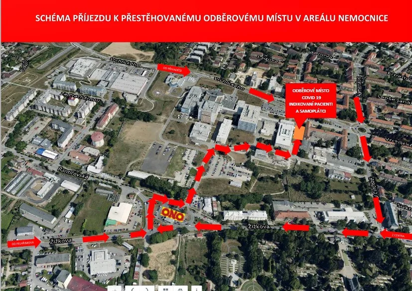 Odběrové místo na koronavirus se stěhuje. Do areálu nemocnice vjeďte z Rantířovské ulice
