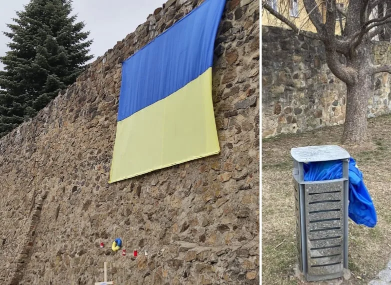 Z hradeb do odpadkového koše. Denacifikujeme Jihlavu, říká po odstranění ukrajinské vlajky aktivista