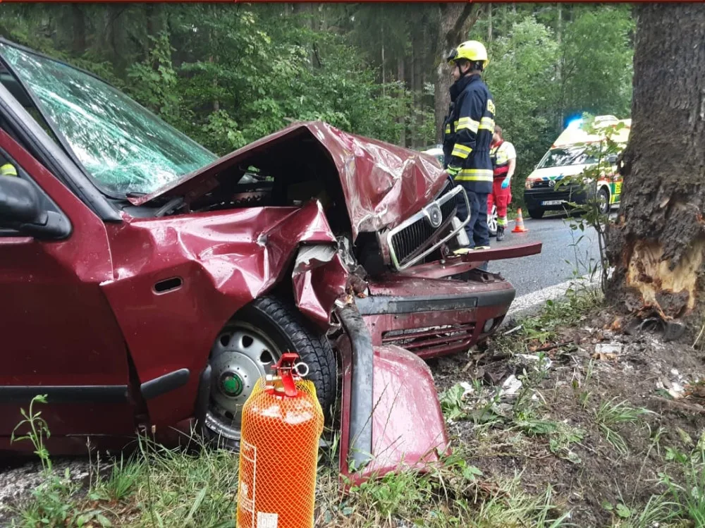 Řidička u Nového Města narazila do stromu. Zranila se a skončila v nemocnici 