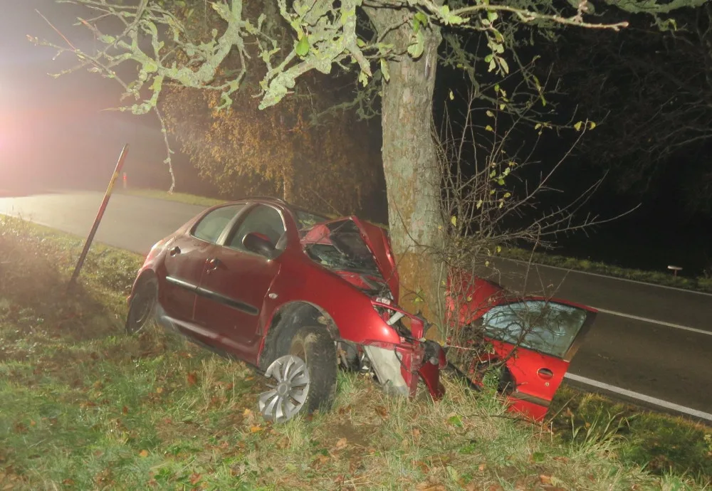 Mladý řidič nezvládl u Stáje průjezd zatáčkou, po nárazu do stromu je těžce zraněn