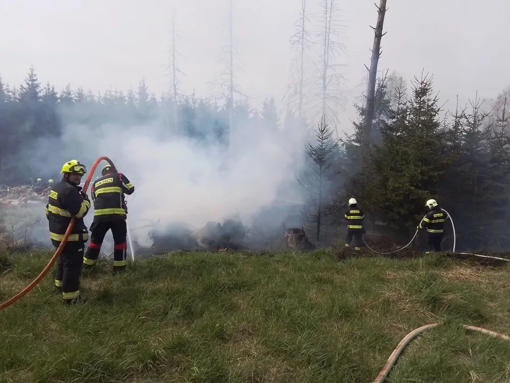 FOTO: Hasiče na Vysočině dnes zaměstnaly požáry trávy a mladých stromků. Podívejte se, jak zasahovali
