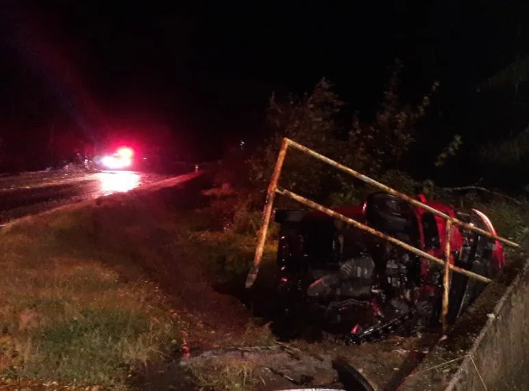 Řidič skončil v nemocnici. Havaroval poté, co mu do cesty spadl strom. Foto: se souhlasem Policie ČR