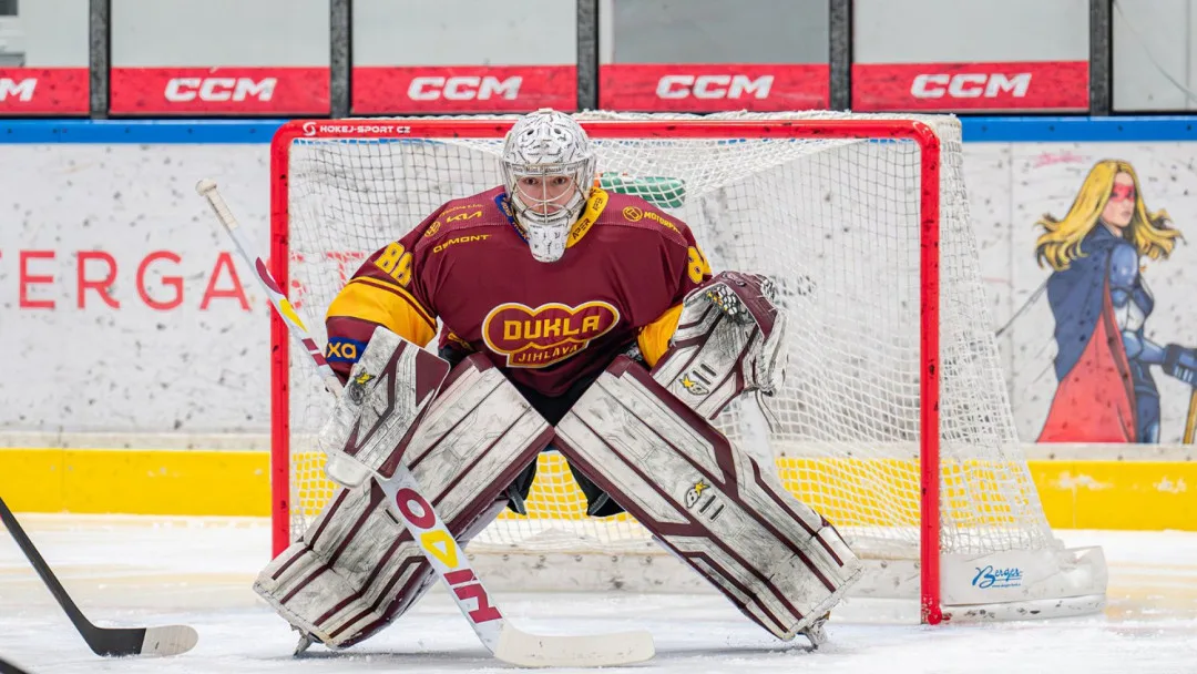 Velký podíl na výhře měl brankář Adam Beran. Foto: Se souhlasem HC Dukla Jihlava