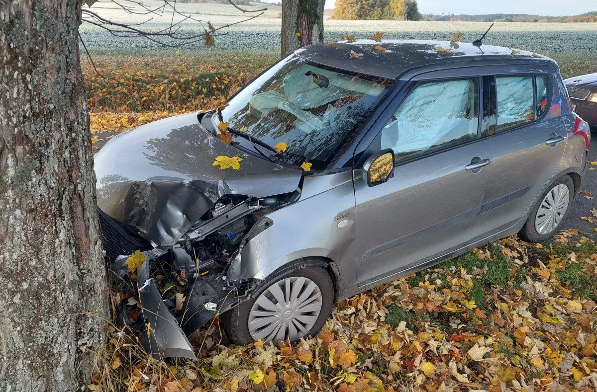 Senior skončil v nemocnici, jeho vůz zastavil až náraz do druhého stromu. Foto: Se svolením Policie ČR