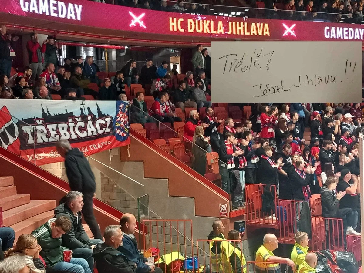 FOTO: Smutná dohra derby v Jihlavě. Fanoušci Třebíče zničili záchody v Horácké aréně. Foto: Martin Singr + se svolením Davida Beke (koláž)