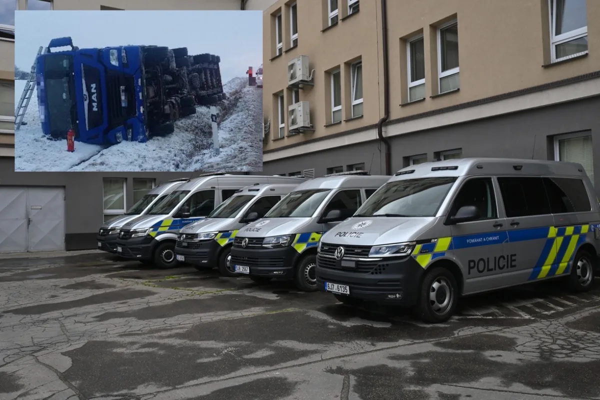 Sníh komplikuje dopravu na Vysočině, s dojezdem k nehodám mají problémy i policisté. Foto: Marie Buláková + se svolením Policie ČR