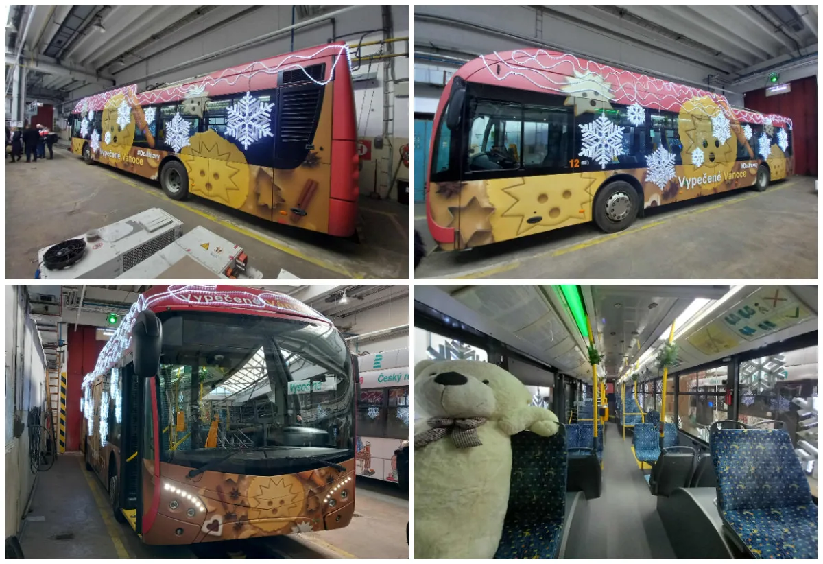 FOTO: Vánoční trolejbus je téměř dokončený, v neděli bude vozit cestující zdarma
