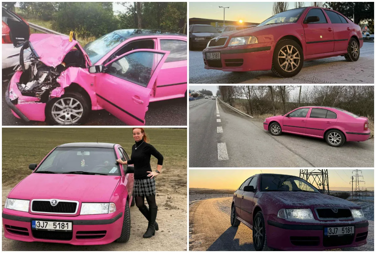 Sledovaný příběh z Puklic: Růžová Octavia se po nehodě vrátila na silnice