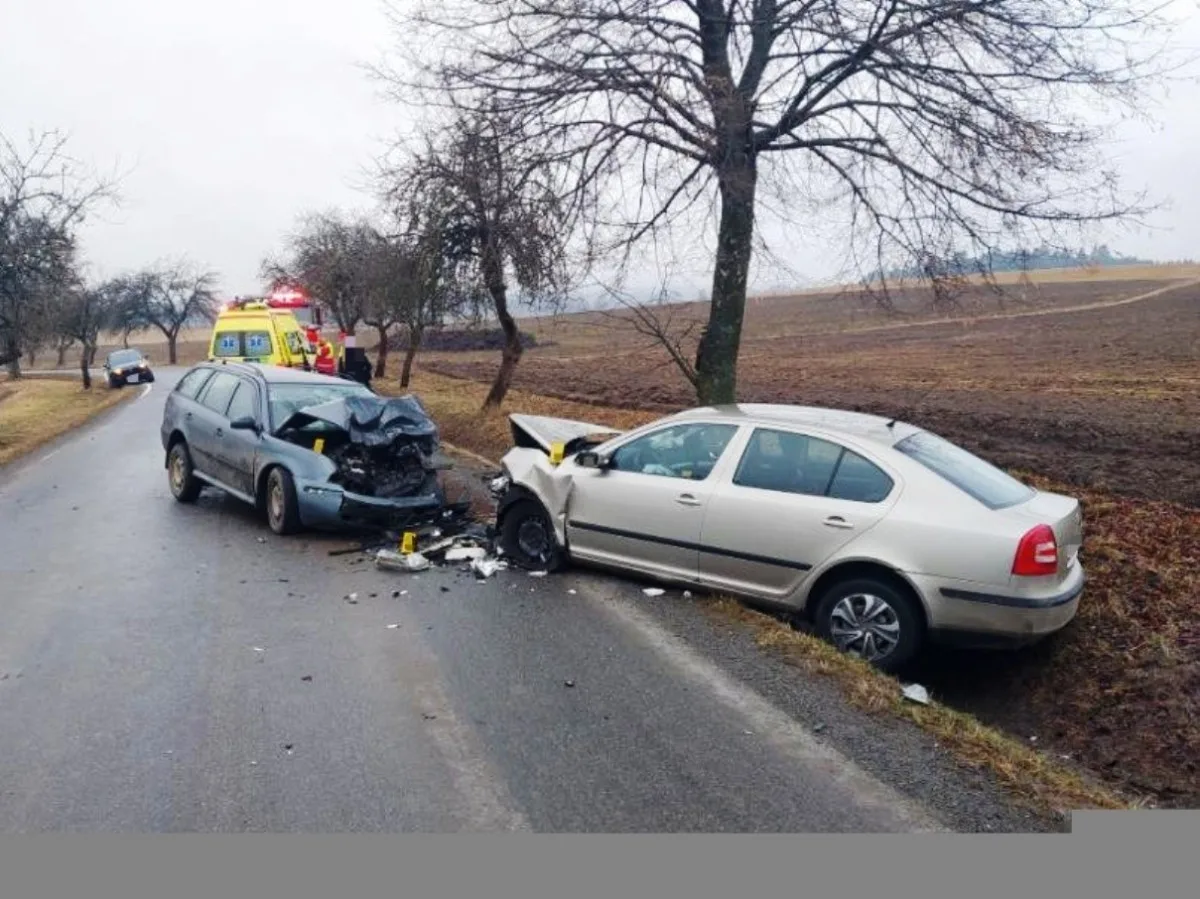 Řidič na Pelhřimovsku dostal smyk a narazil do auta v protisměru. Šest lidí se zranilo