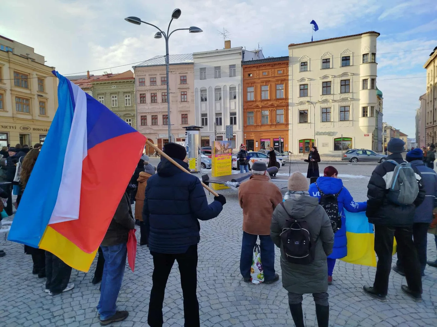 FOTO: Na jihlavském náměstí je dron, kterým Rusko útočí na Ukrajinu. Varuje před válkou