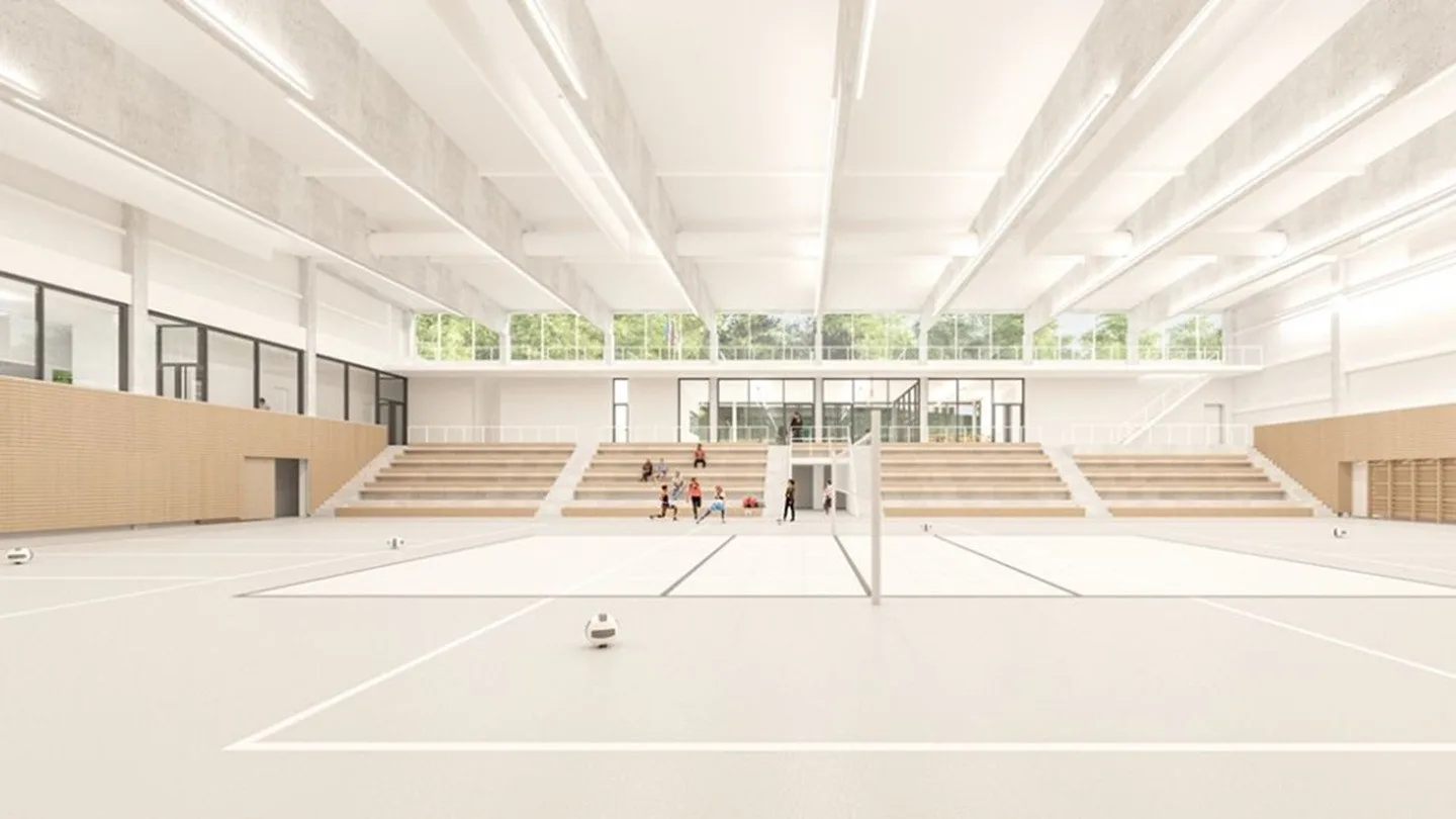 Vizualizace: Velké Meziříčí bude mít příští rok halu pro míčové sporty za 156 milionů korun. Foto: Velké Meziříčí/Cuboid architekti
